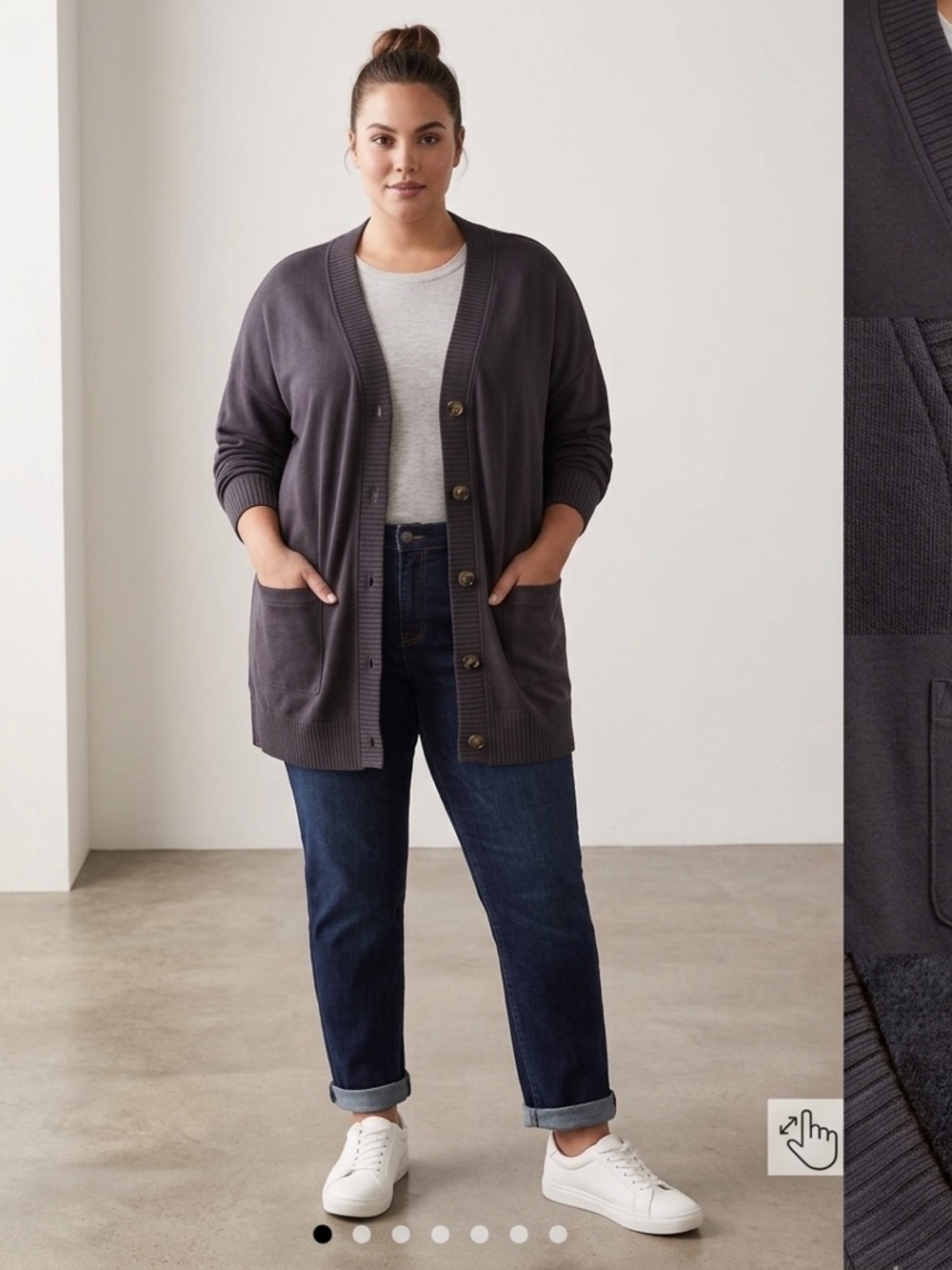 Torrid Everyday Relaxed Over Sized Button-Front Cardigan Boxy- Charcoal Grey